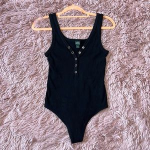 black half button body suit
